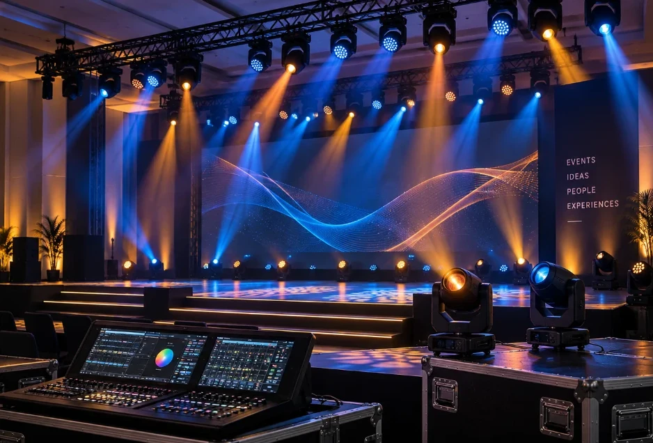 Stage lighting rig with moving heads