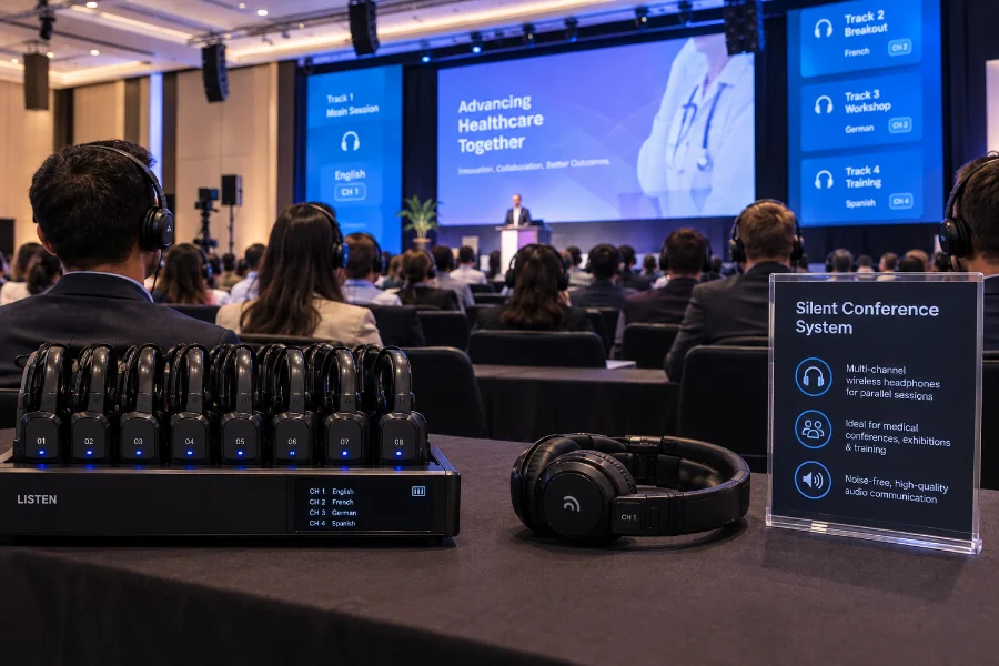 Wireless conference headphones